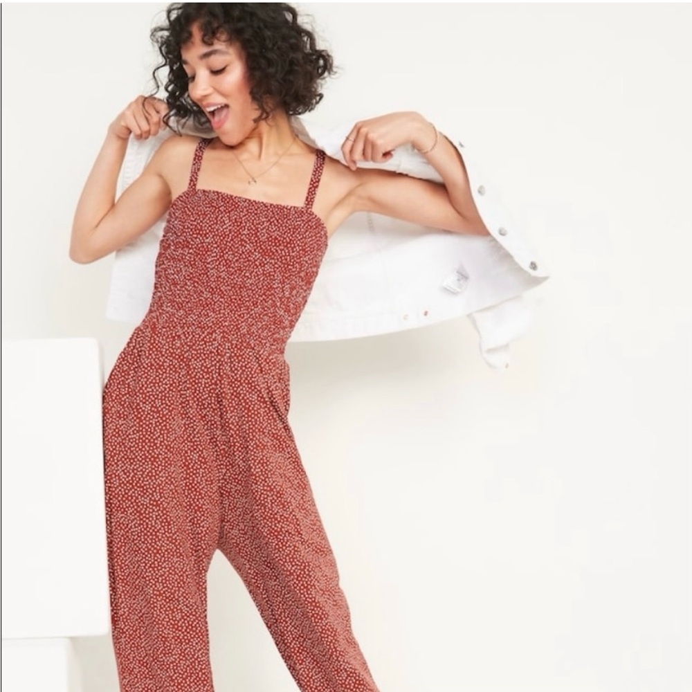 NWT Old Navy Rust Polka Dot Jumpsuit, Size Large